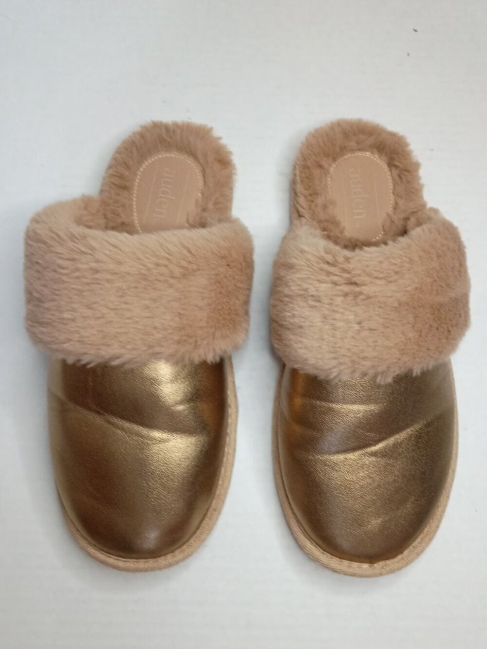 Auden Rae Gold Metallic Faux Fur Scuff Slippers Women's Size L 9/10